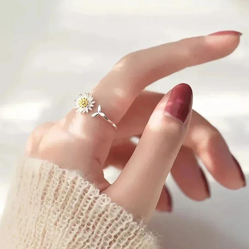 Chic Fresh Daisy Opening Ring Lady Delicate Flower Gift Everyday Jewelry For Teen Girls Accessories For Women