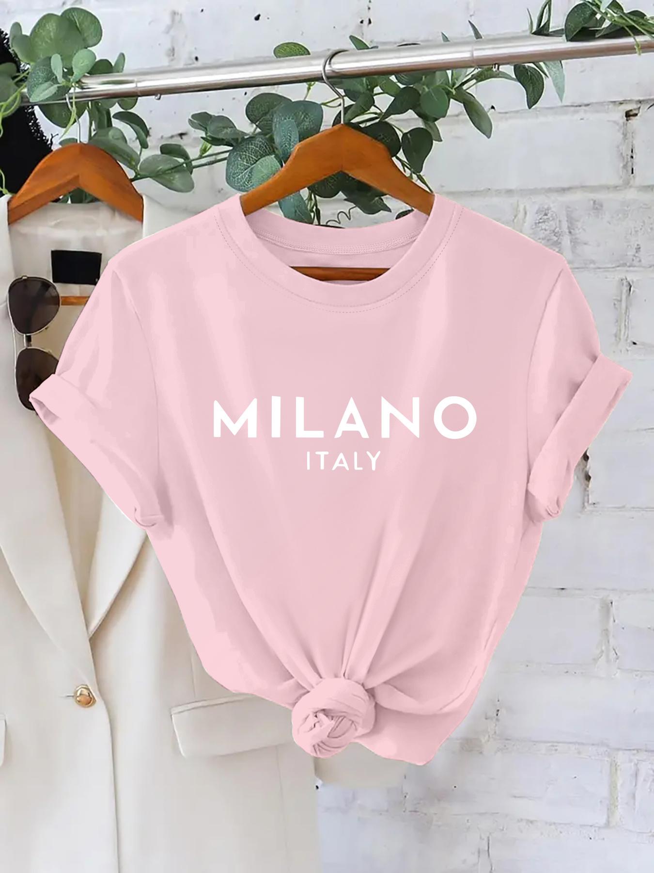 

Women s Milano Italy Graphic T-Shirt - Vibrant Short Sleeve Crew Neck Casual Top, with Geometric Letter Print S