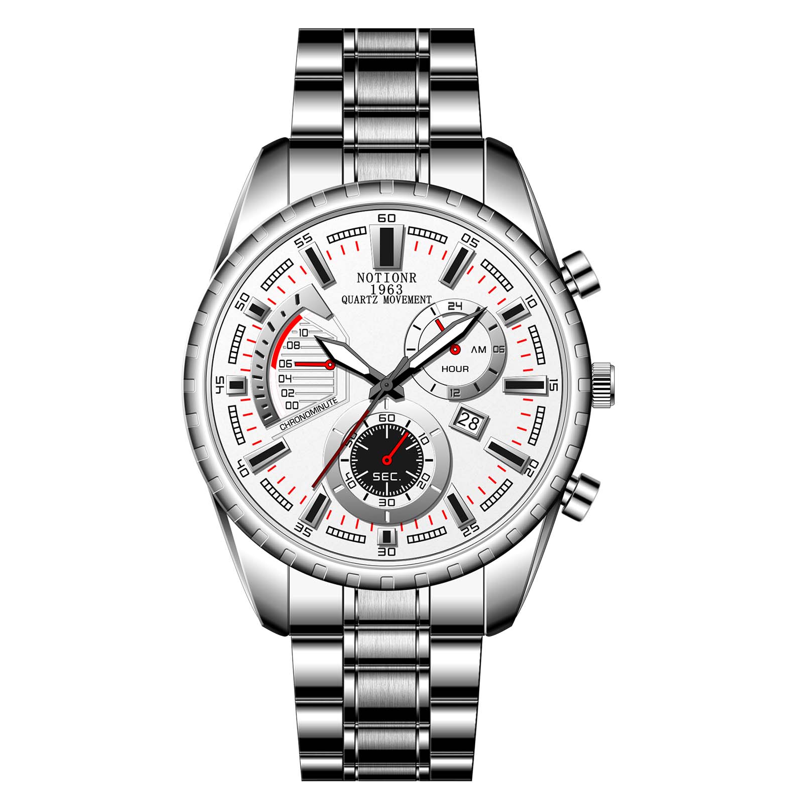 

Чоловічий діловий годинник Чоловічий кварцовий годинник Годинник з календарем Багатофункціональний годинник Військовий годинник Розкіш білий/срібний