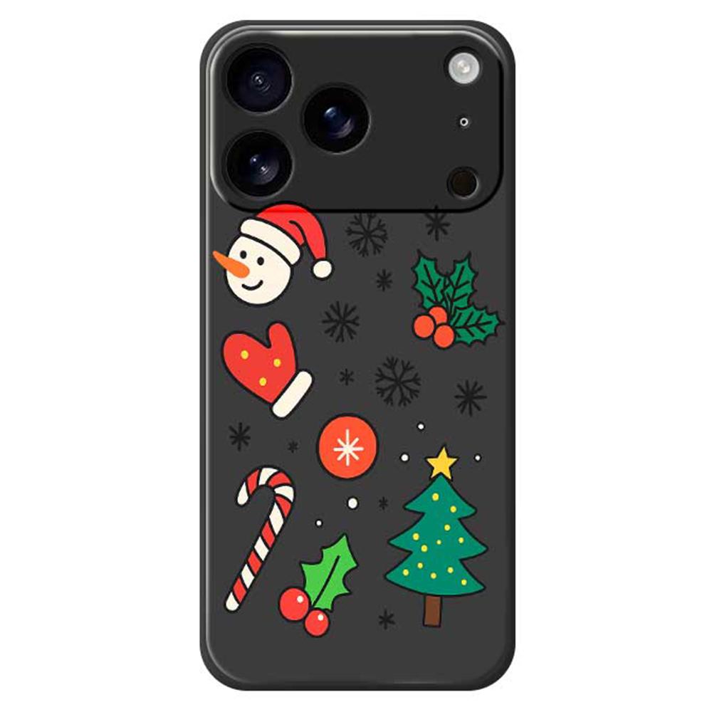 

For iPhone 17 Pro Case Christmas Snowman and Tree Pattern Printing Straight Edge TPU Phone Back Cover D