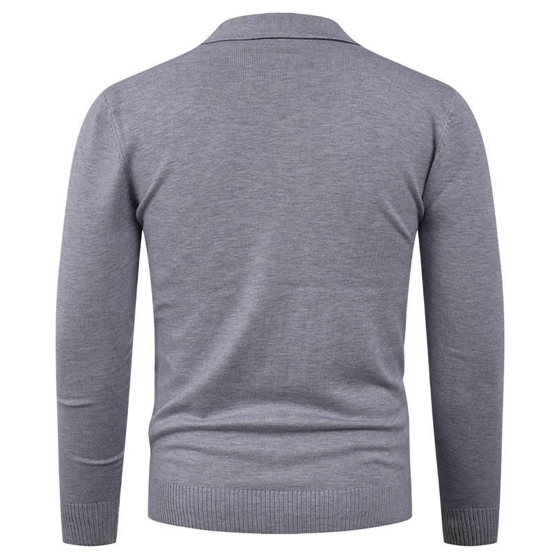 Pletený svetr přes hlavu s klopou, ležérní a všestranný svetr s dlouhým rukávem