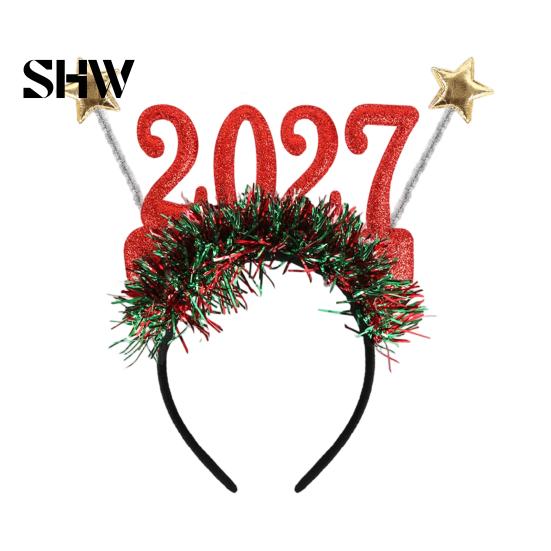 Parent-child Holiday Accessory Hair Hoop, Non-Slip Headband with Adjustable 2027 Digital Star And Number Design, Comfortable Elastic for Christmas New