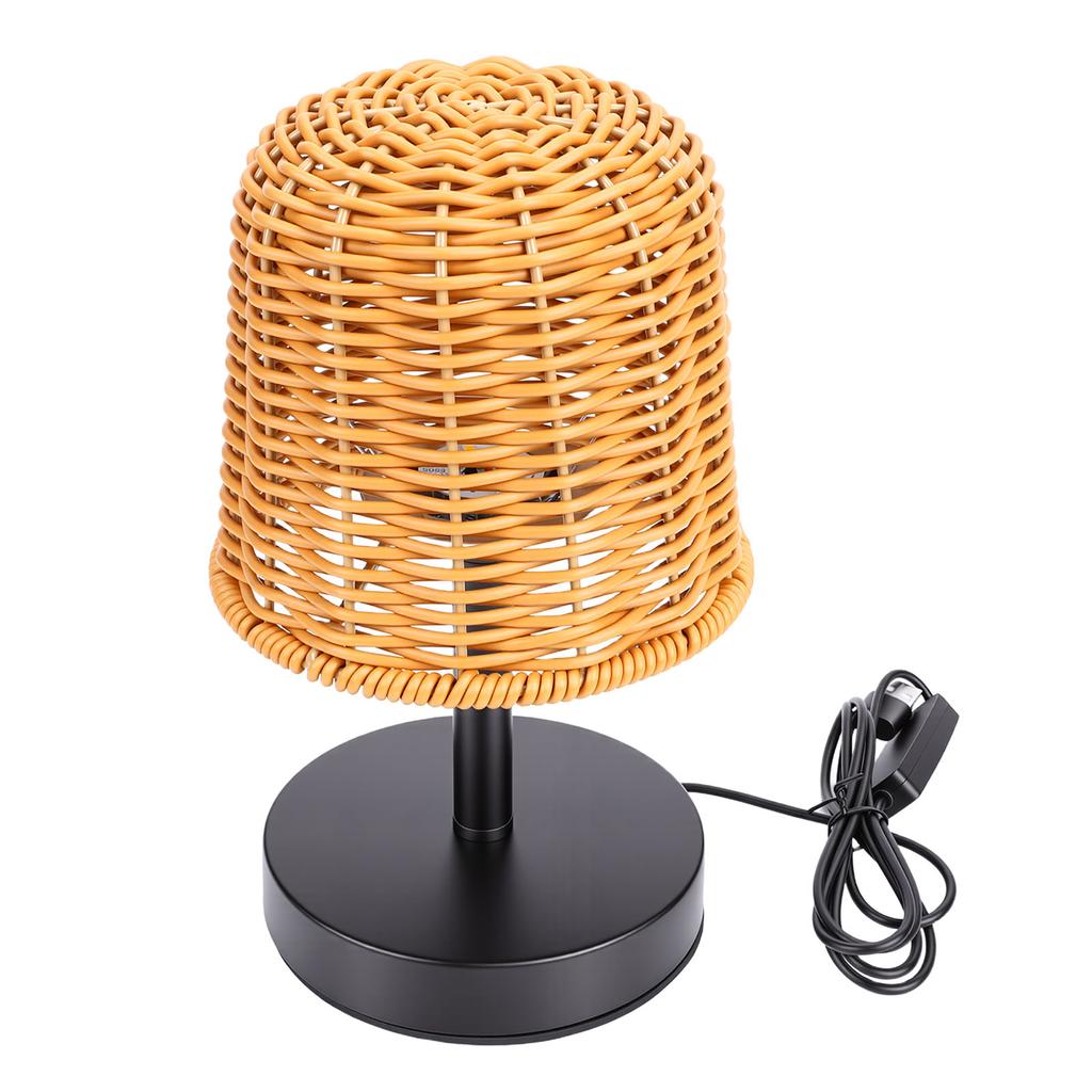 USB Night Light Retro Rattan Table Lamp for Living Room Bedroom Bedside Dimmable 3 Color Temperature