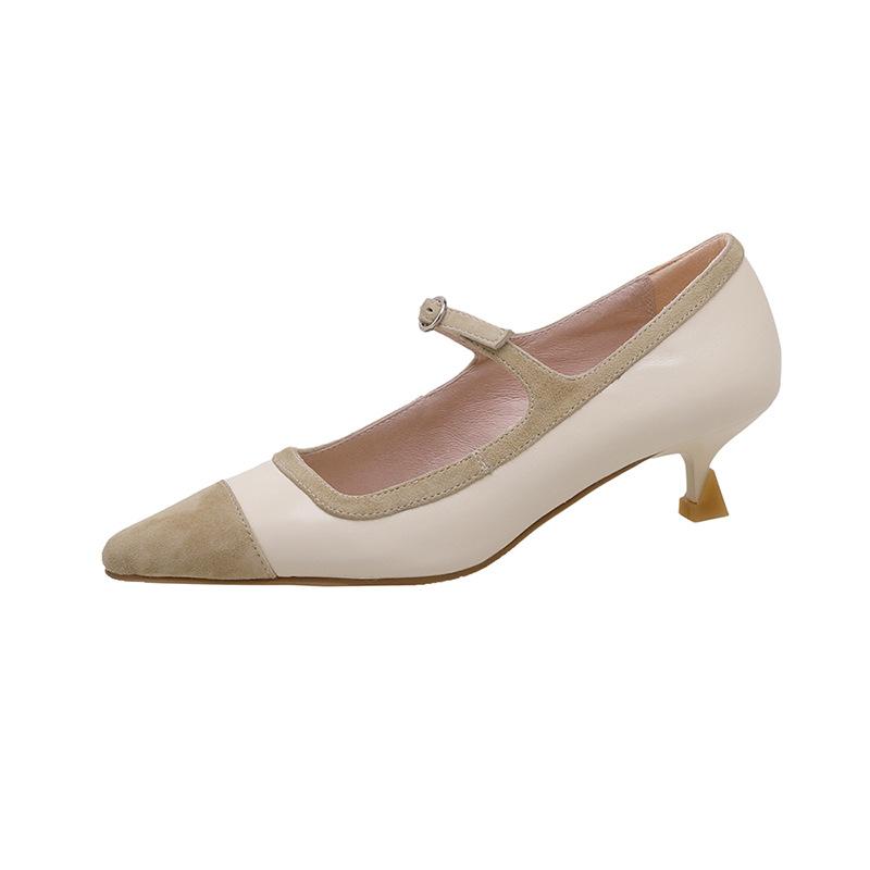 Cute woman~ kitten heel single shoes 2025 autumn high heels new women's shoes one-word buckle pointed OL commuter women's shoes