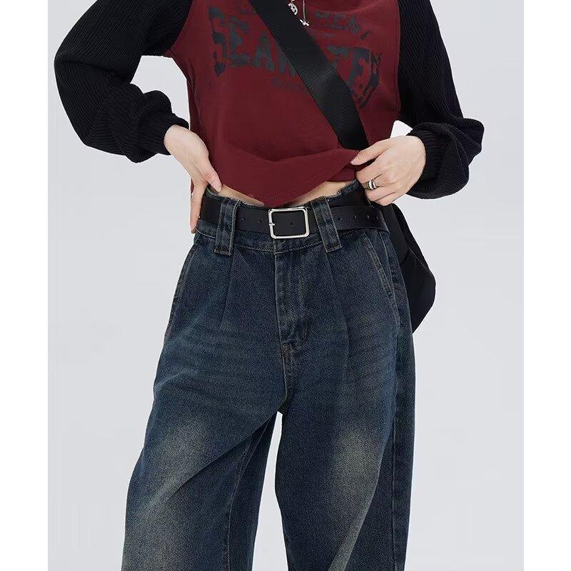 Classic America Hip Hop Rap Jeans Wide Leg Youth Popular Jeans Women Straight Leg Retro Loose Trousers Oversized Denim Pants