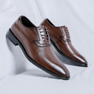 Fashion Spring and Autumn Korean Version Men's Pointed Formal Comfortable Leather Shoes Men Retro Lace Up Business Casual Leather Shoes