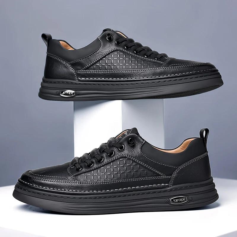 British Men's Trendy Shoes Thick Soled Cowhide Leather Increased Height British Shoes High-end Business Men's Casual Shoes