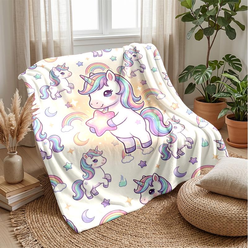 Rainbow Winged Unicorn Theme Blanket Lightweight Warm Flannel Blanket Decorative Throw Blanket for Home Decoration
