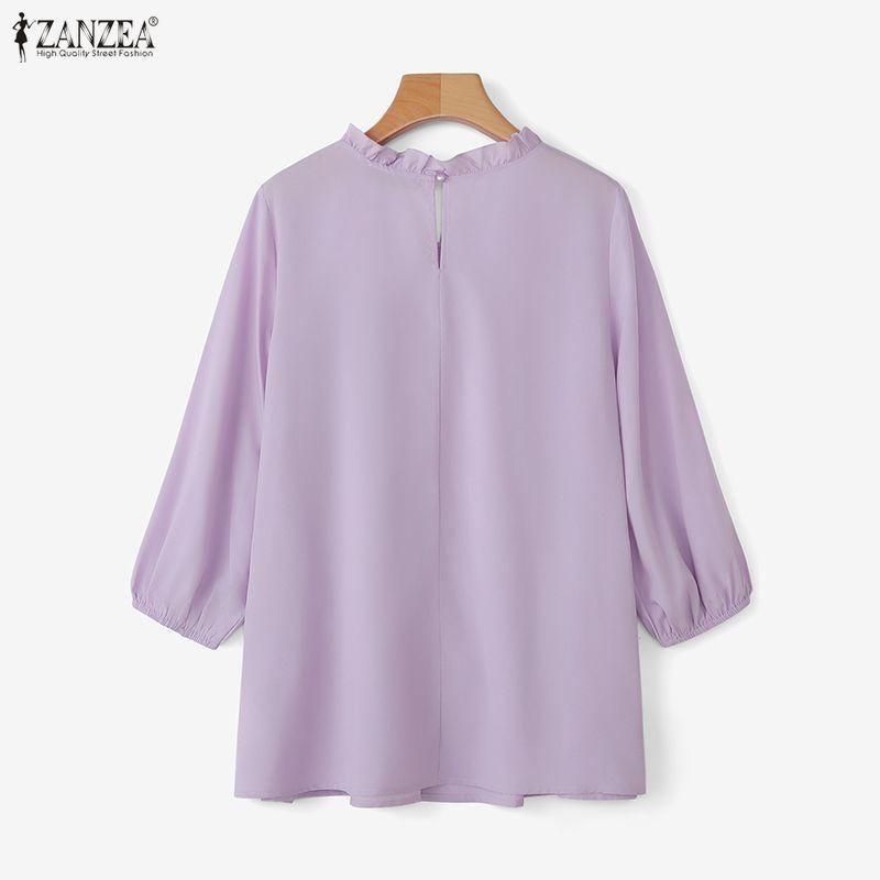 ZANZEA Women Casual Round Neck Solid Color 3/4 Sleeve Blouse