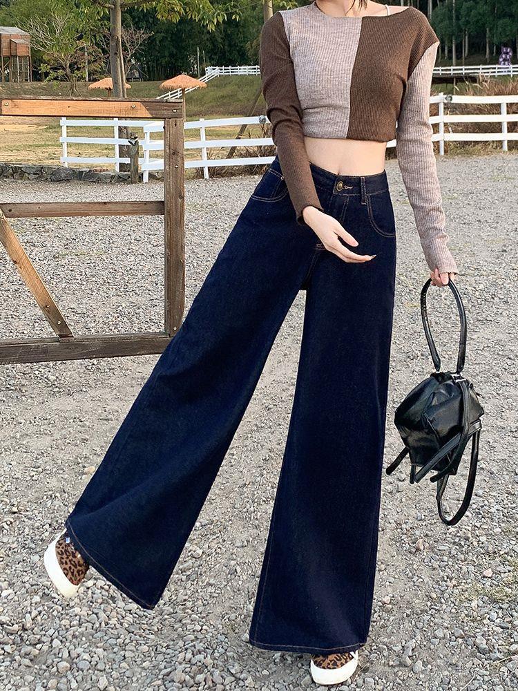 Women's American Retro High-Waisted Wide-Leg Jeans - Spring Fashion, Loose Fit, Floor-Length