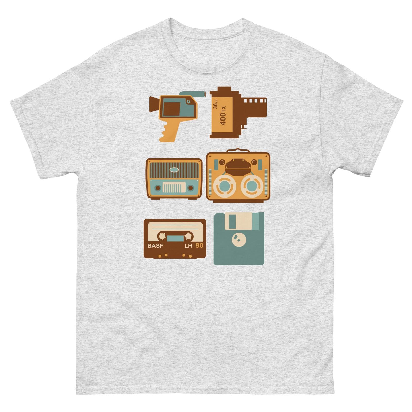 

Vintaje devices T Shirt, Tape recorder, Film camera, Floppy disk, Cassette tape 3XL