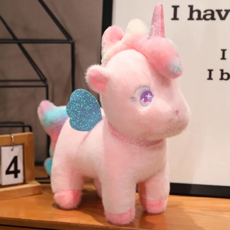 Fluffy Rainbow Unicorn Plush Toys Kawaii Stuffed Cartoon Animal Flying Horse Baby Doll Pillow Christmas Birthday Gift