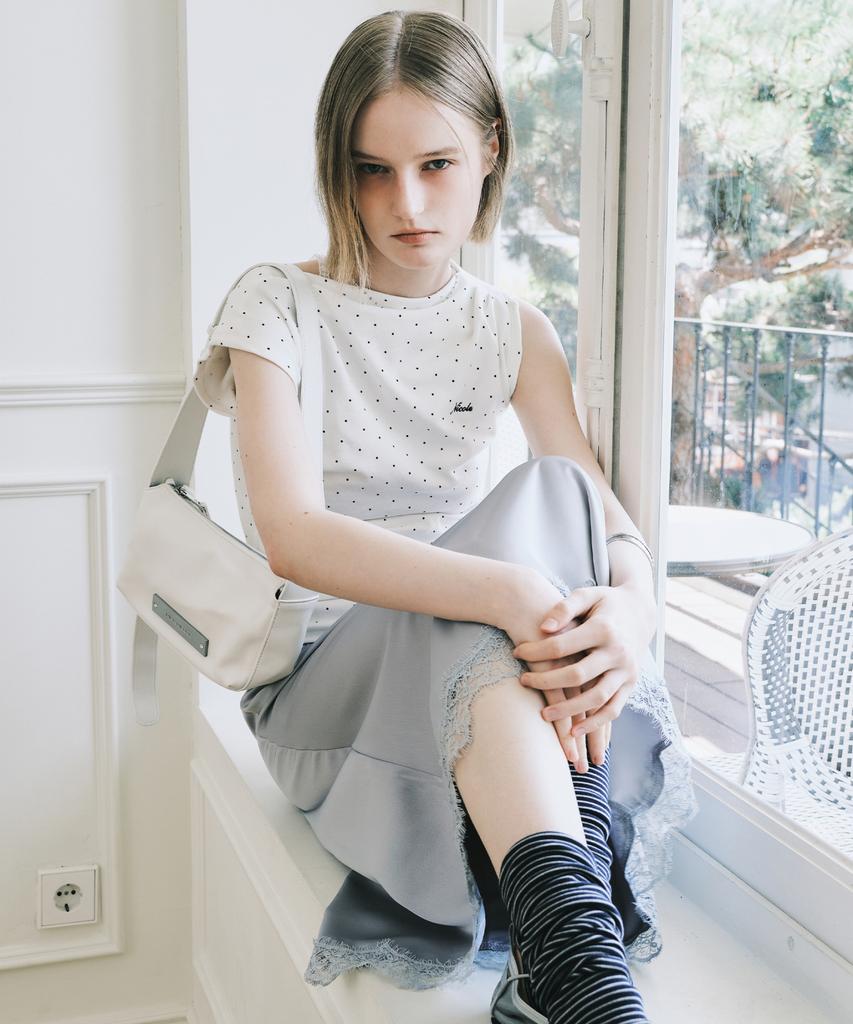 Nigaennikol Dot Shirring Drape Sleeveless Top_Ivory