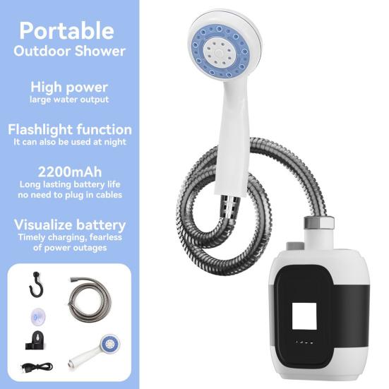 Portable Camping Shower Pump Kit USB Rechargeable Outdoor Camp Hiking Traveling RV Electric Shower Head Sprayer Pump