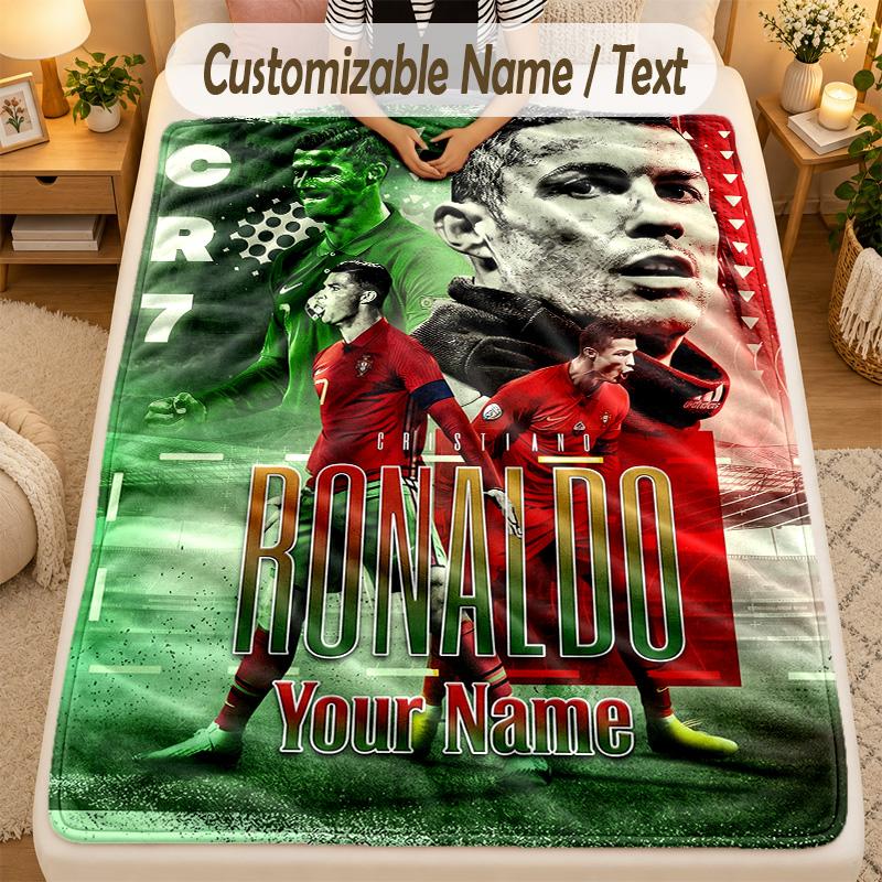 Flannel BlanketCristiano Ronaldo Custom Name Text Personalized Soft Warm Throw Blanket Home Decor Gift