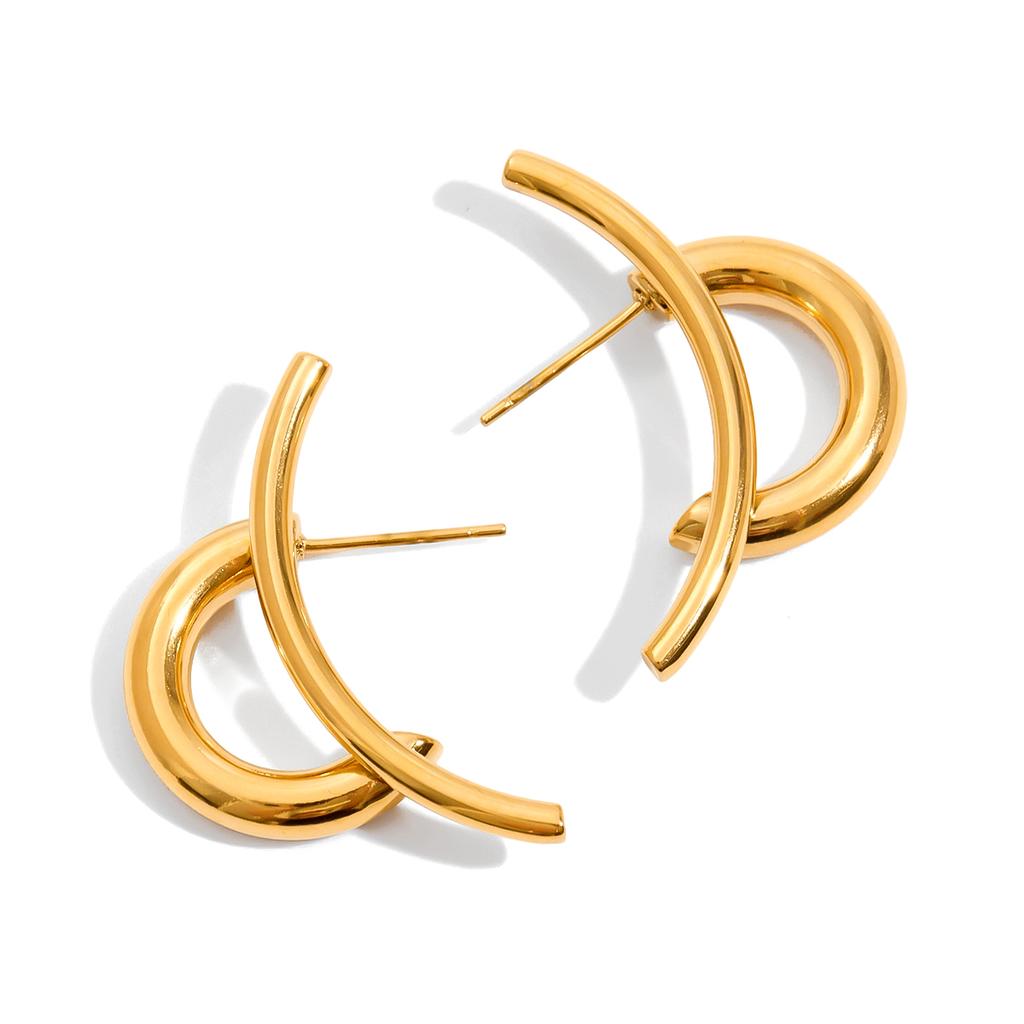 Youthway 18K Gold Color Plated Stainless Steel U-Shape Stud Earrings for Women Geometric Layered Multi-Bar Design Jewelry Gifts