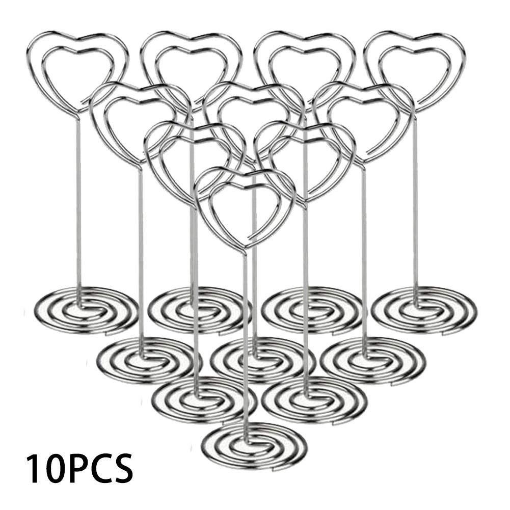 Card Holders Desktop Clip Heart Pattern Heart-shaped Iron серебряный