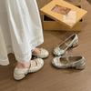 French thick heel heightening shallow mouth single shoes women's 2025 spring and summer new high-end one-word buckle Mary Jane single shoes