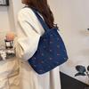 Denim bag bag girl cute cherry crossbody bag Korean version floral casual shoulder bag vintage denim tote bag