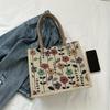 Simple and Fashionable Linen Flower Printing Handbag Women Fashion Commuter Shoulder Bags Tote Bag
