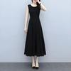 Women Sleeveless Midi Dress Summer Crew Neck Flowy Long Dress Beach Casual Pleated Swing Tank Dress