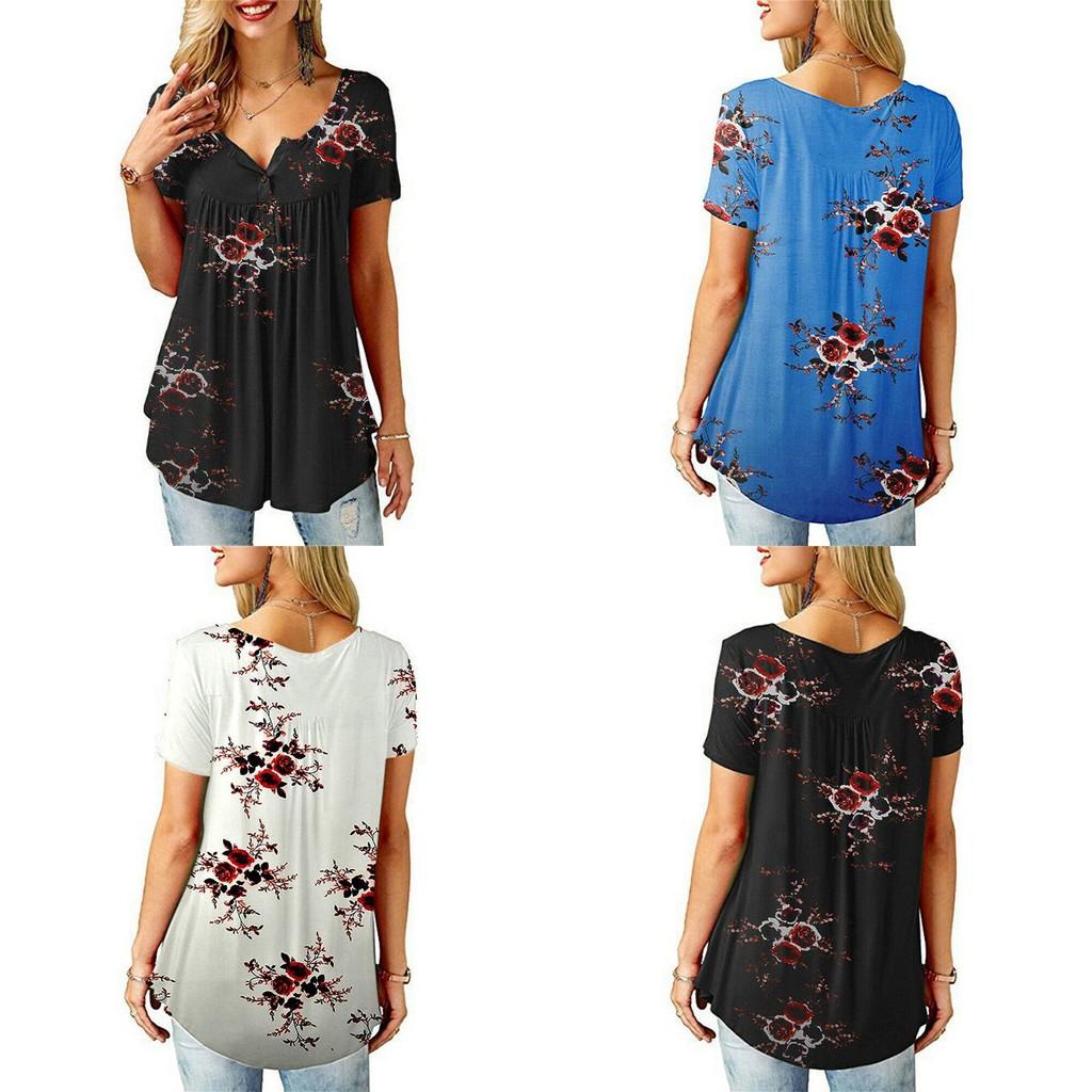 Elegant Women Floral Short Sleeve T-shirt Tops With Comfortable Loose Fit Design