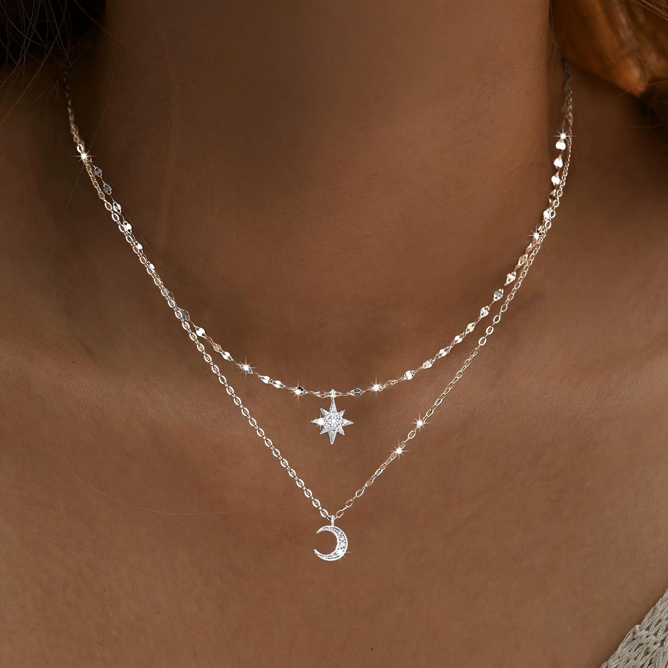 Layered Necklace Chain - Star Moon Collarbone Necklace - Elegant and Sexy - Suitable for Casual Wear or Gift Giving 1