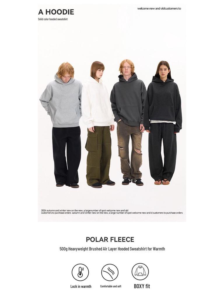 UNF 500G Heavyweight Fleece-Lined Hooded Pullover Sweatshirt for Men and Women, Ideal for Autumn and Winter