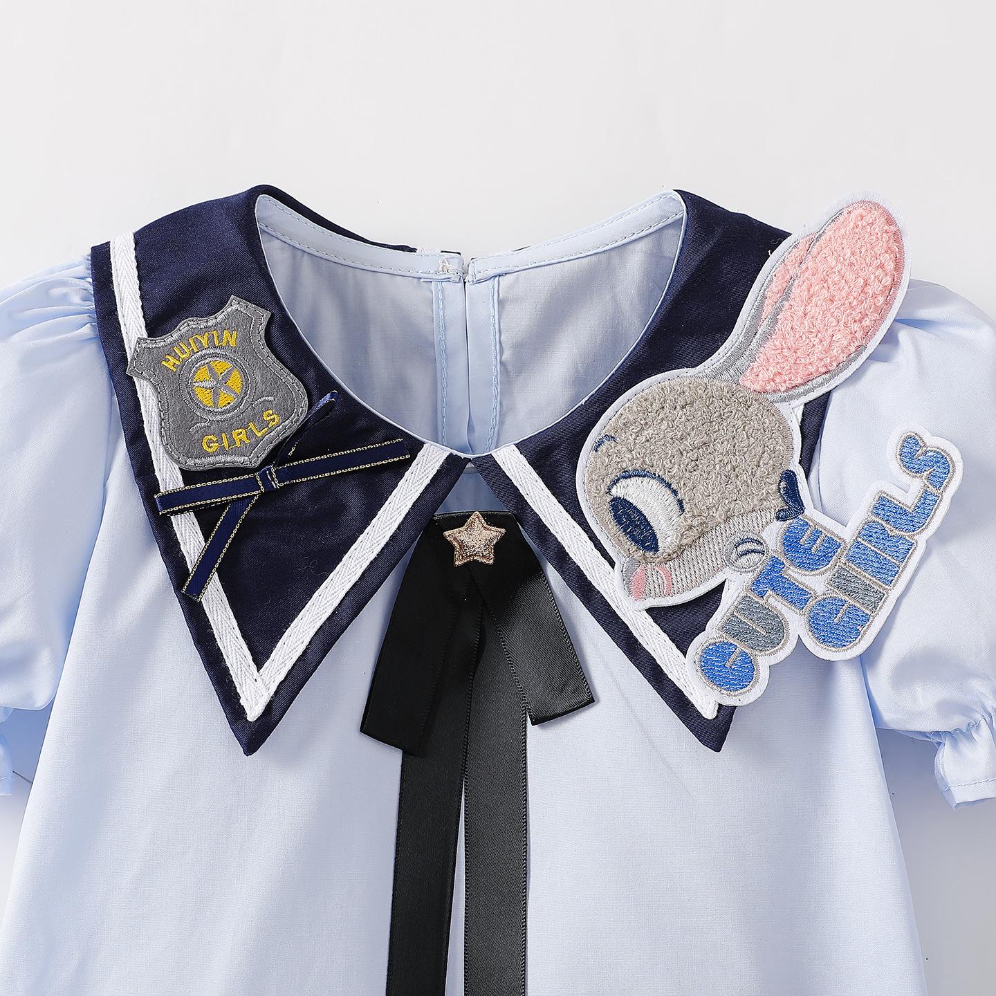 Girls Summer Rabbit Police Officer Two-Piece JK School Style Skirt Set - Princess Dress 110 cm