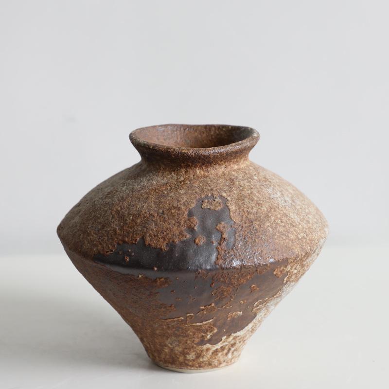 Wabi-Sabi Ceramic Vase: Retro, Handmade Pottery for Zen Flower Arrangements In Homes or Hotels.
