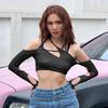 2022 Summer New Goth Y2k Punk T-skjorte Dame Halter Topper Gothic Girl Patchwork Langermet Crop Top Sexy Cut Out Casual T-skjorter