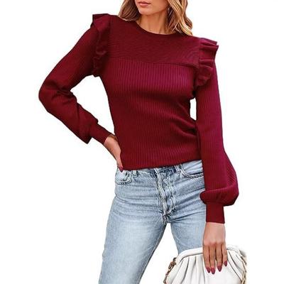 Autumn and Winter New Round Neck Knitted Round Neck All Match Women's Wear Casual Long Sleeve Casual Lantern Sleeve Tops