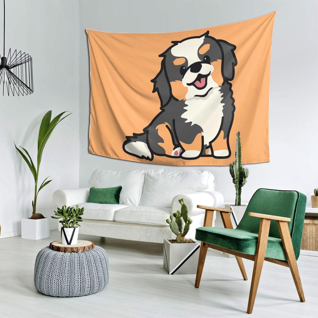 Cute Bernese Mountain Dog Puppy Tapestry Decor Art Aesthetic Tapestries for Living Room Bedroom Home Wall Cloth Wall Hanging