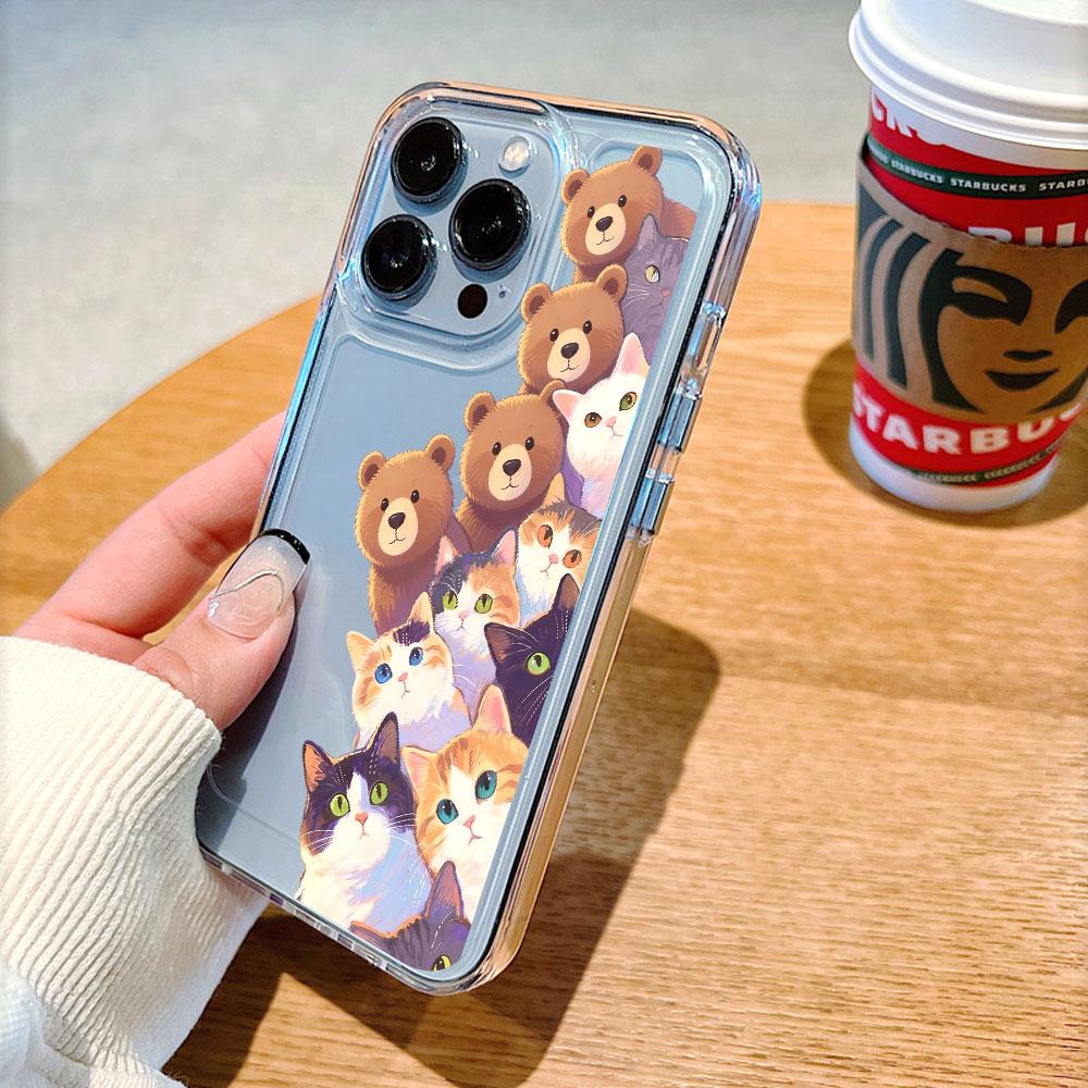 Bears and Cats Illustration Phone Case for IPhone 14 15 16 17 13 12 11 Pro Max Plus 12 13 Mini TPU Protect Cover