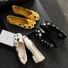 Spring Summer Leather Sweet Style Yellow Polka Dot Shallow Single Shoes for Women, Niche Versatile Shoes, Slip-on Small C