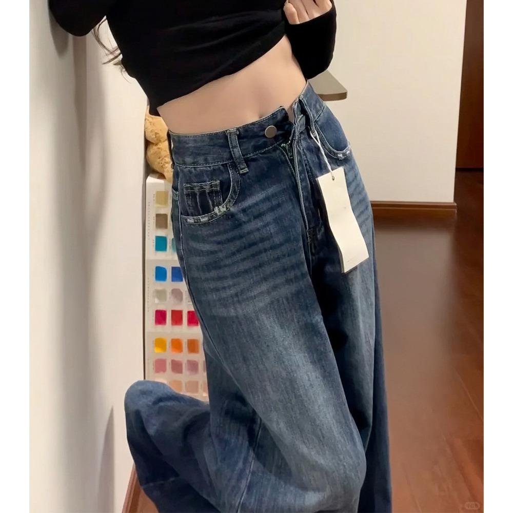 Women's High Rise Wide Leg Jeans Loose Fit Casual Denim Pants Thick Fleece Lined Button Pocket Trousers For Curvy Body