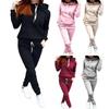 Women Plush Hoodie and Pants Set 2 Pcs Solid Color Long Sleeve Top Elastic Waist Ankle Banded Trousers Thick Sport Fitness Suit