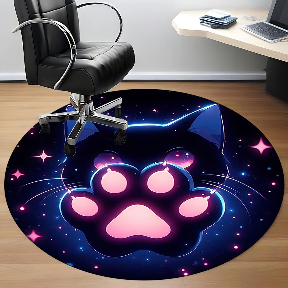 1PC NeonPaw Cat Office Round Area Rug, Indoor Mat Suitable ForOffice, Under Office Chairs Bedroom Living Room Home Decor, Room Deco, D142