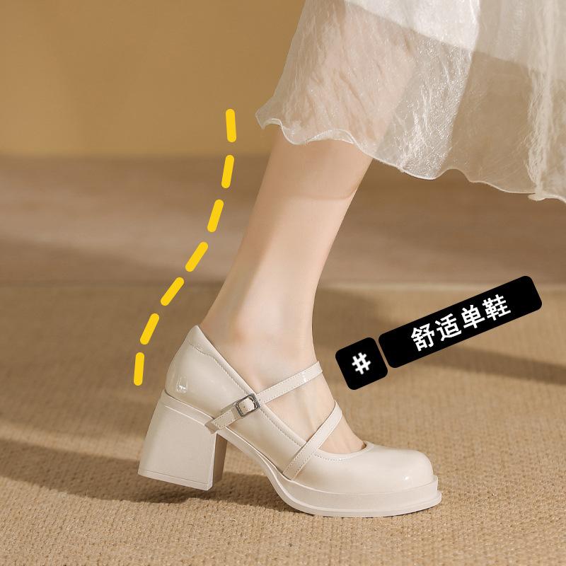 Mary Jane shoes women's spring and summer new shallow mouth one-word buckle strap beautiful high heels platform small leather shoes