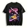 Cool Pink-haired Girl Anime Print T-shirt Punk Style Streetwear Niche Versatile Top Pure Cotton T-shirt