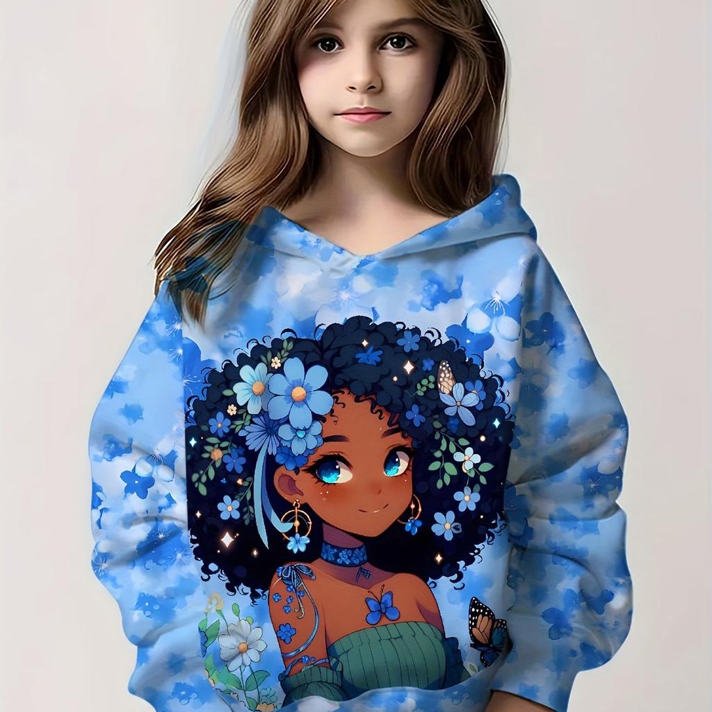 Barnkläder Flicka Huvtröjor Långärmad Tecknat tryck Barn Vår Höst Kläder Casual Söt Utomhus Flickkläder Pullover Toppar