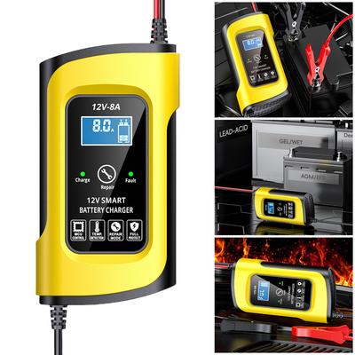 12V 8A Car Battery Charger 3 Stage Charging Smart Full Automatic Charger Digital Pulse Repair Charger for Car Motorcycle