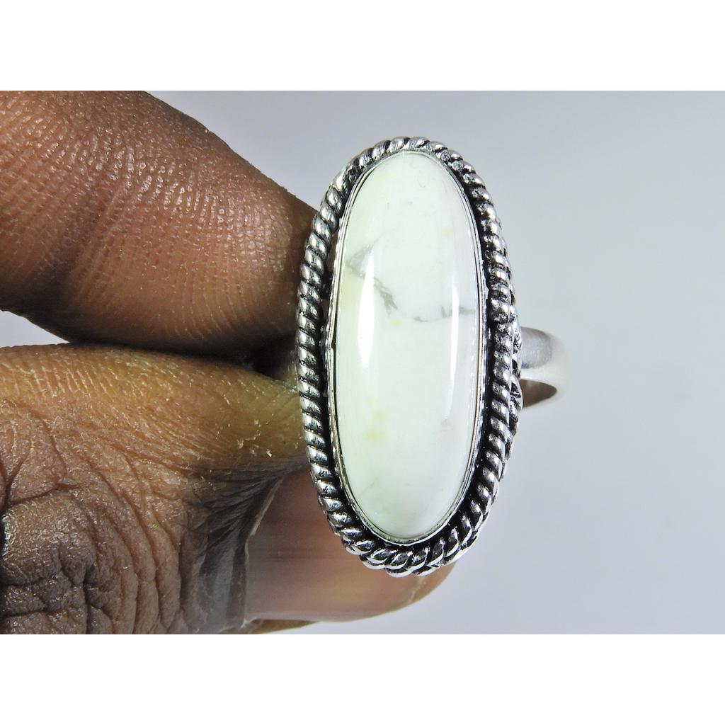 Natural Howlite 925 Solid Sterling Silver Ring Size US-8 PG-138