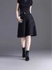 Women's Black Denim Mid-Calf Shorts - Summer 2025 Collection, Lightweight, Loose Fit, Five-Point Wide Leg Style