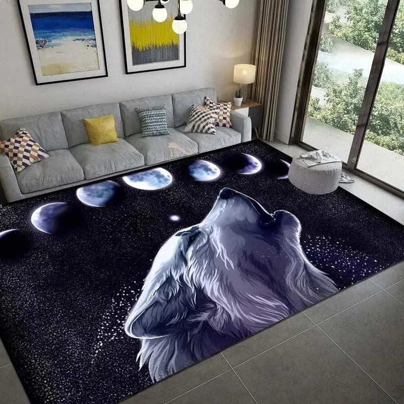 Rocky Canyon Wolf Rug, Mysterious Wilderness-Themed Home Decor Carpet with Rugged Terrain Charm for Living Area