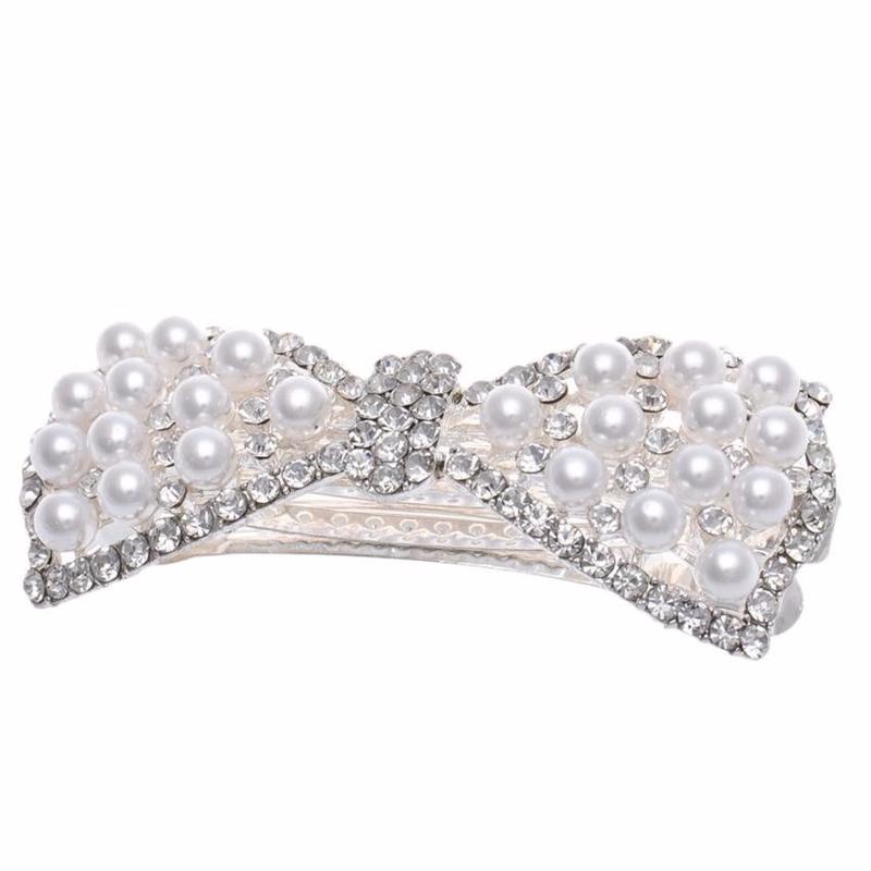 Wedding Bridal Bowknot White Pearl Crystal Hair Pins Hair Accessory