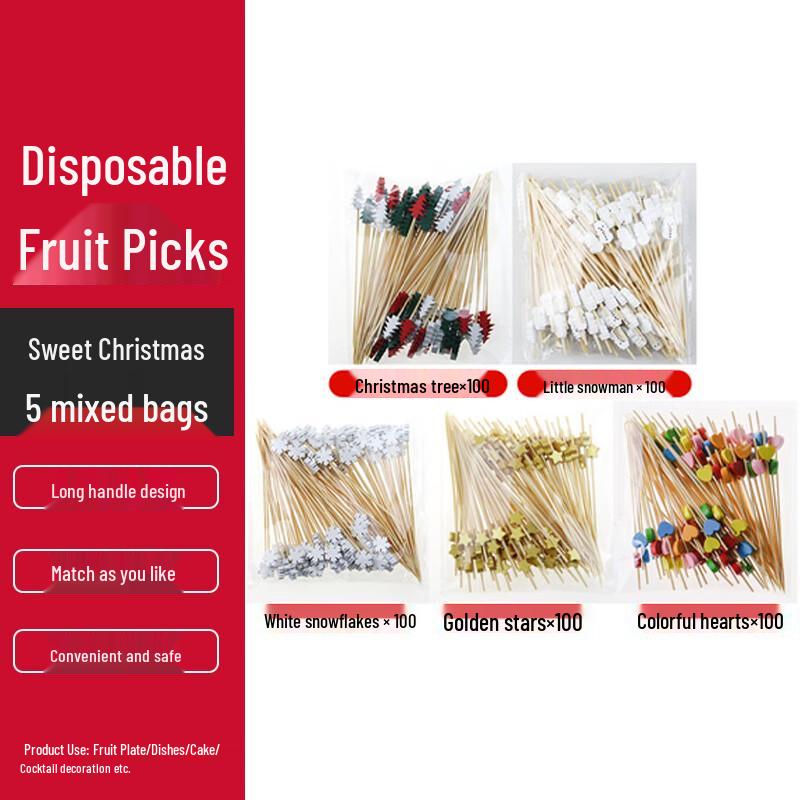 Homeglen Christmas Disposable Bamboo Food Picks