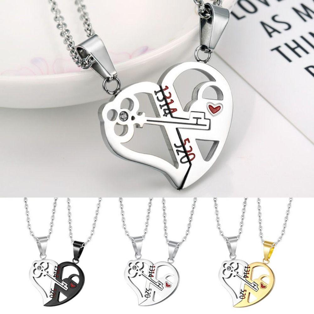 Personalized Design Pendant Necklace Fashion Stitching Heart Shape Necklace  Valentine'S Day Gift