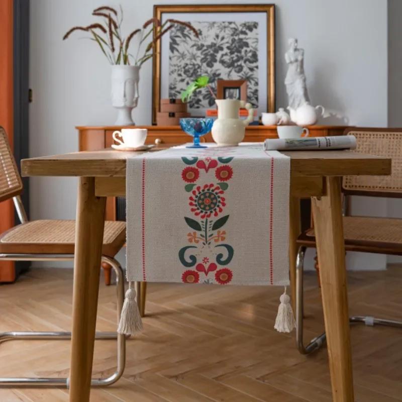 

Этнический стиль печатный настольный флаг ретро утолщенный телевизор тумба журнальный столик длинное полотенце минималистское украшение рабочего стола скатерть