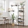 Ladder Bookcase with 5 Shelves in Industrial Style in Wood and Metal, 60x30x184.5cm, Brown